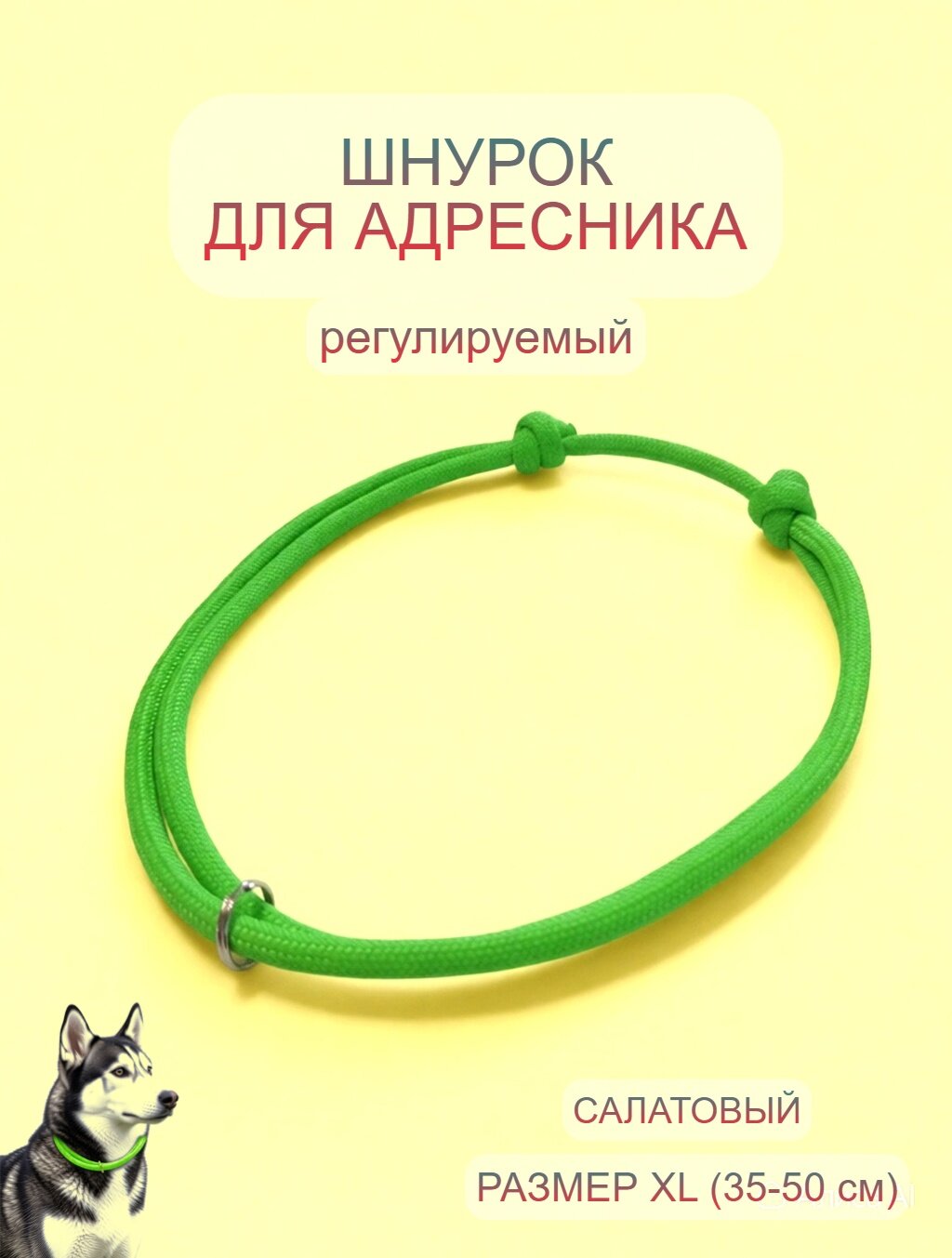 Шнурок-ошейник для адресника XL (35-50 см) Салатовый с кольцом