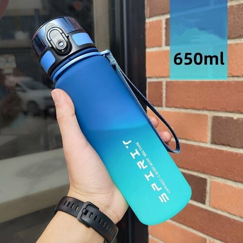 фото Спортивная бутылка для воды, 650 мл, питьевая фитнес бутылка c сито-фильтром, замком от проливания, сине-бирюзовый нет бренда