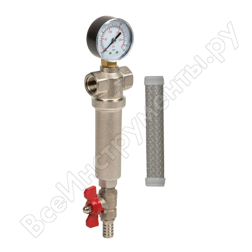 Фильтр механической очистки AQUAFILTER HSH1-FHMB12 муфтовый (ВР/ВР), нержавеющая сталь, с манометром