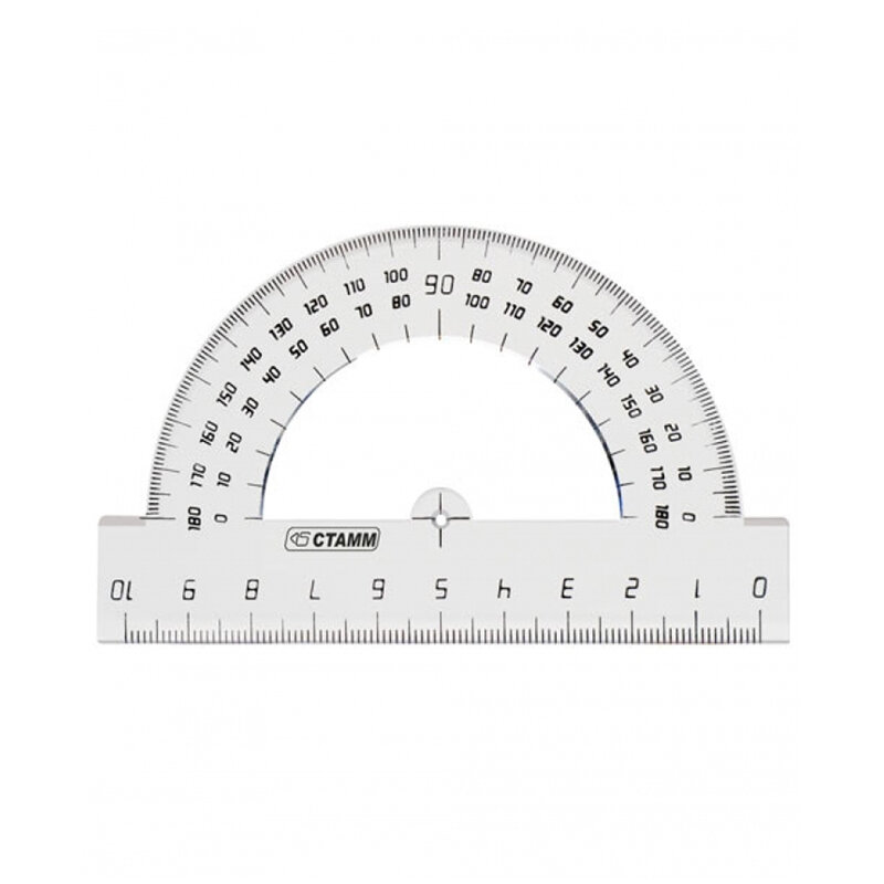 Транспортир Стамм 10см, 180°, пластик, прозрачный, бесцветный