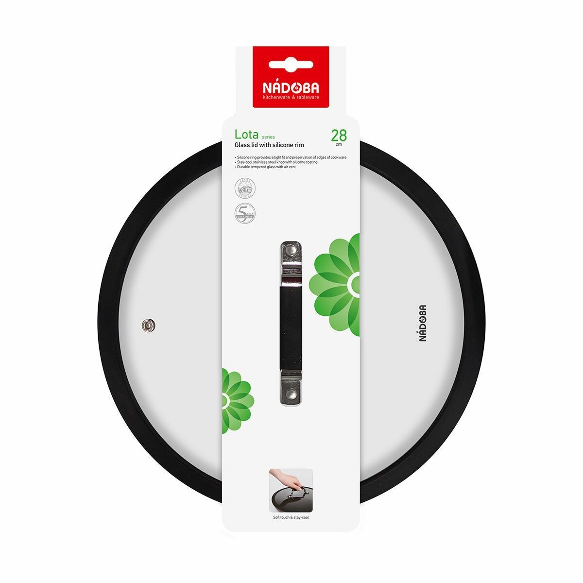 Крышка для сковороды Nadoba, LOTA, закалённое стекло, диаметр 28 см — фото 1