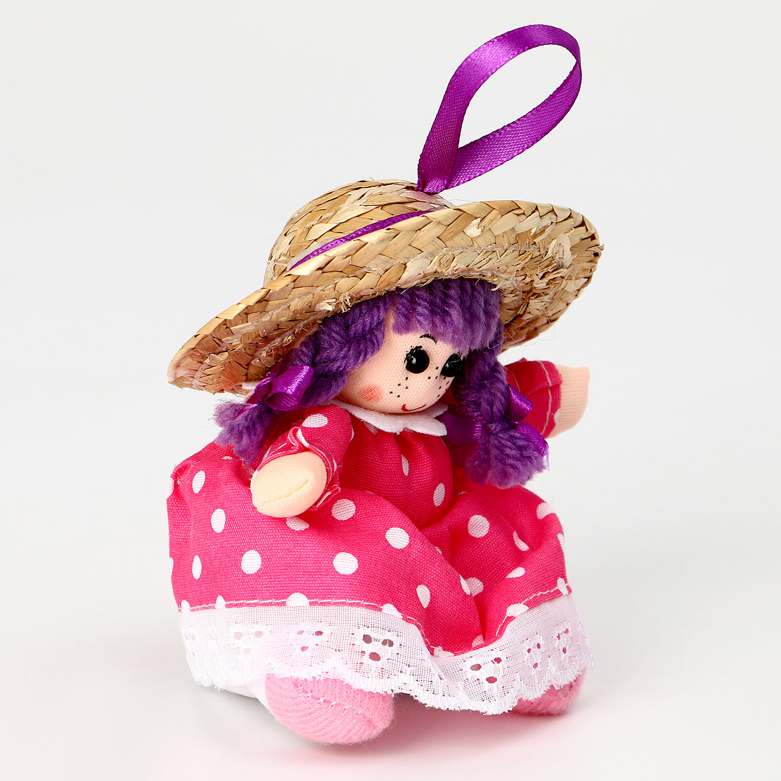 Мягкая игрушка «Кукла» в розовом платье, на подвесе, 10 см