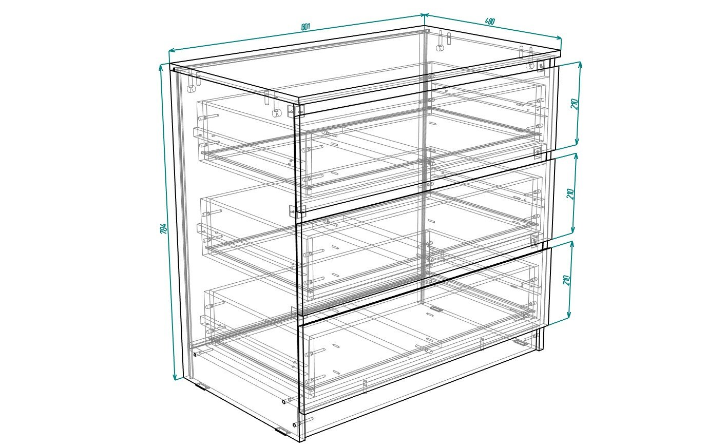 Комод MALM 3 ящика по мотивам Икеа Ikea 80х78х48 см, Белый снег 8685 BS ЛДСП