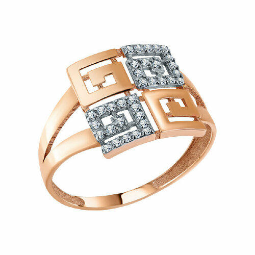 Кольцо АЛЕКСИ, красное золото, 585 проба, фианит, размер 18.5, золотой, красный