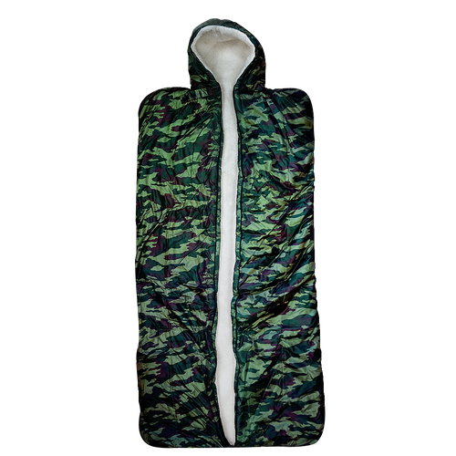 Уникальный теплый спальный мешок на меху из натуральной овечьей шерсти с капюшоном Камуфляж 48-68 10856₽