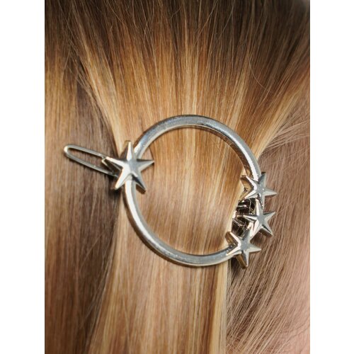 Металлическая заколка-зажим для волос в форме круга со звездами, Цвет Серебряный