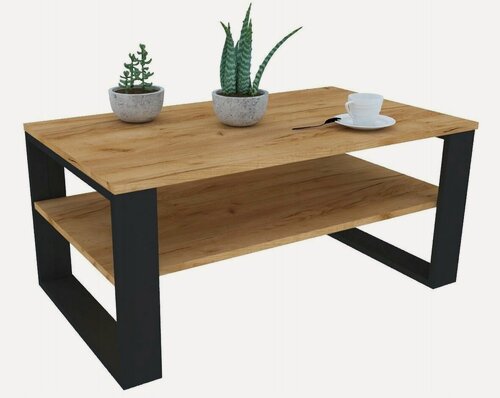 Изображение товара Журнальный столик Интериория Лофт JS-002 92*53*45 Дуб Крафт золотой/Черный