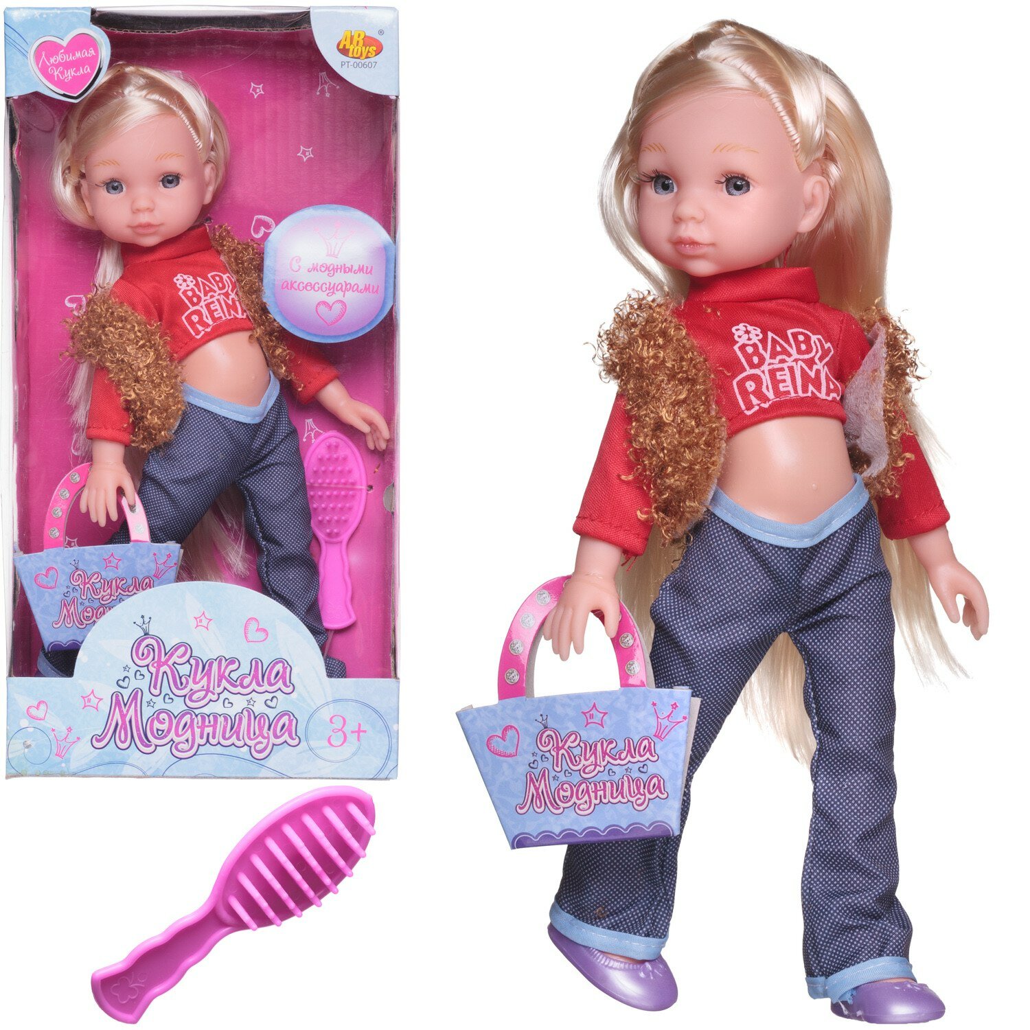 Кукла ABtoys Любимая кукла в красной кофте и синих джинсах 25 см PT-00607/модель1