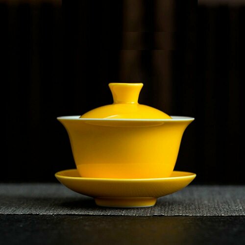 Китайская Желтая Гайвань 110мл, Фарфоровая Для Чайной Церемонии