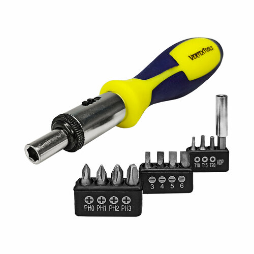 Отвертка реверсивная с набором бит VertexTools 11 бит магнитная головка 714₽