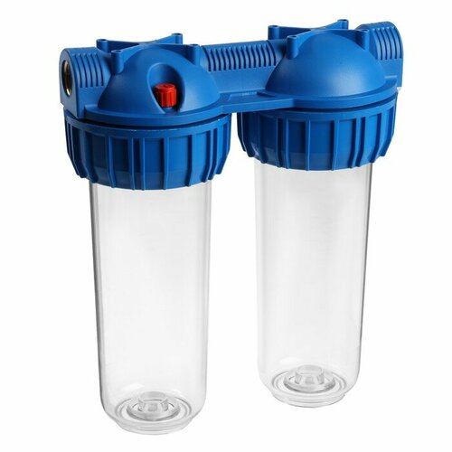 ZEIN Корпус для фильтра ZEIN, 10SL, 1/2, двойной, для холодной воды, ключ, крепление, прозрачный 10198 корпус гидротек прозрачный 10sl 1 2 для холодной воды
