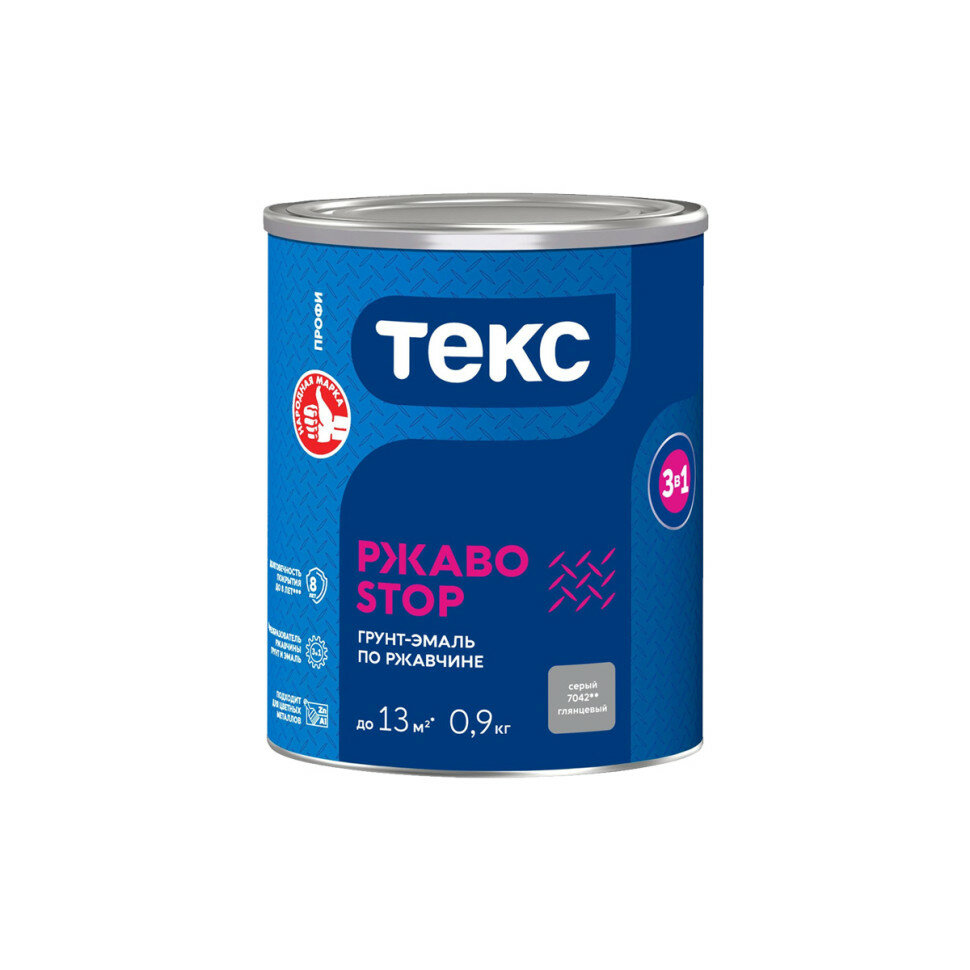 фото Грунт-эмаль по ржавчине 3-в-1 текс профи ржавоstop чёрная 0.9 кг