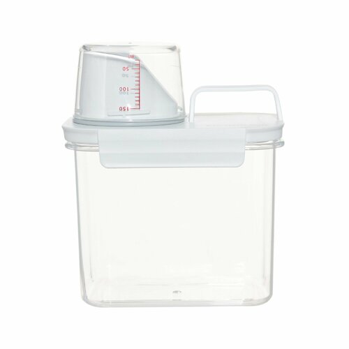 Контейнер для стирального порошка или геля, 1,1 л, с мерником, пластик, белый, Compact белый, бесцветный