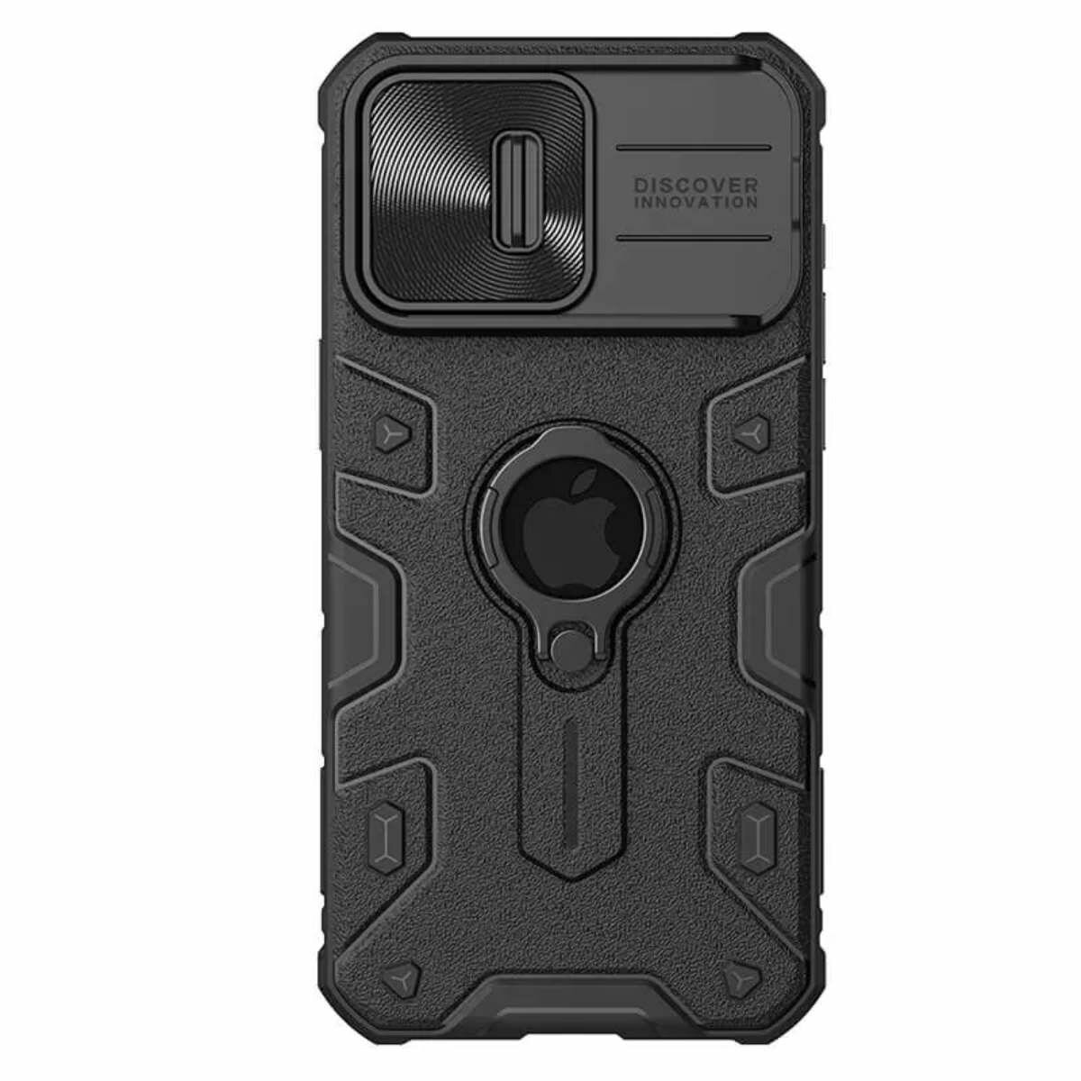 Противоударный чехол с кольцом и защитой камеры Nillkin CamShield Armor Case для iPhone 15 Pro Max (черный)