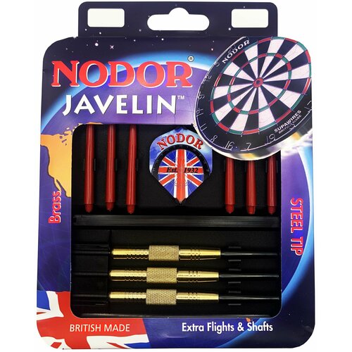 Набор из дротиков 22гр Nodor Javelin Brass steeltip c аксессуарами для игры в Дартс черный, золотистый