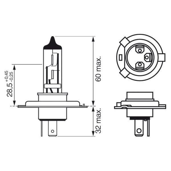 BOSCH лампа H4 12V 60/55W ECO 1987302803, 1шт