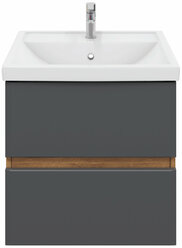 Тумба подвесная SanStar Graffa 50 с раковиной Фостер 50 (комплект) для ванной комнаты Дуб вотан, графит софт