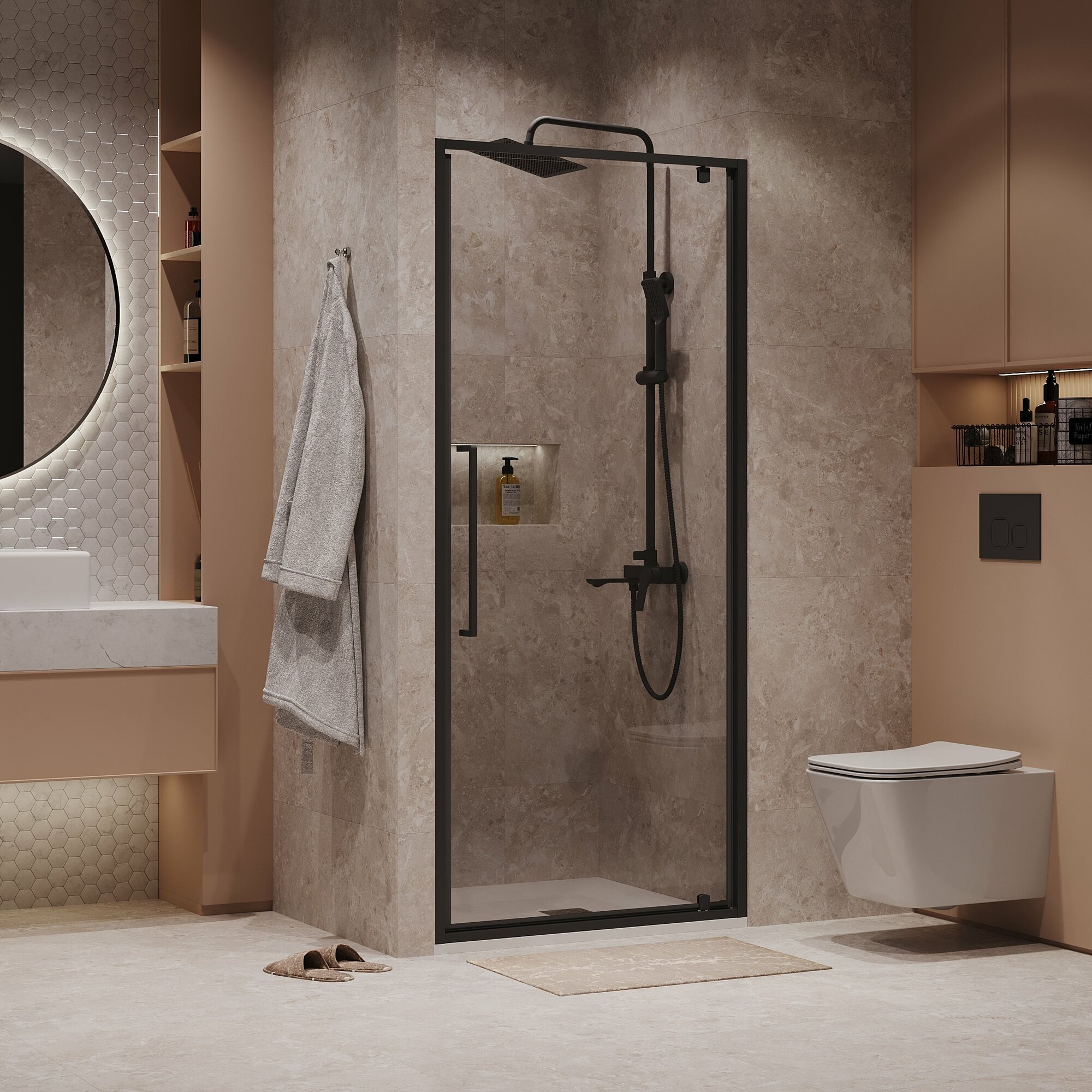 Душевая дверь в нишу Niagara Nova 80x195 NG-85-8AB стекло прозрачное профиль черный матовый