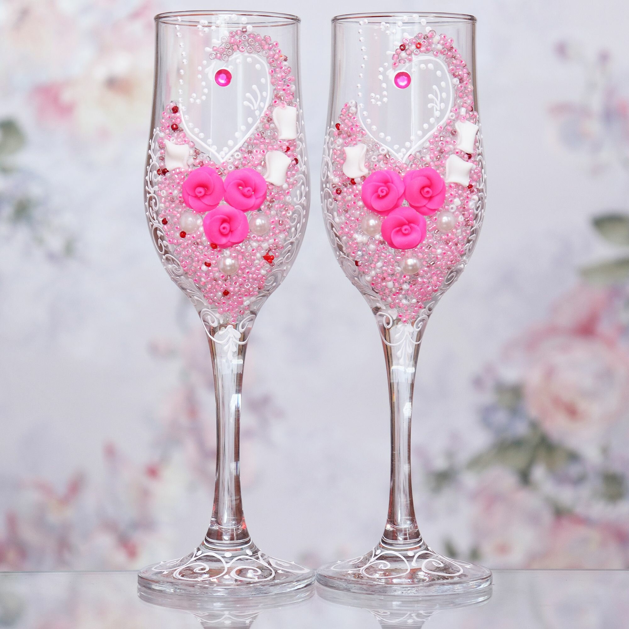 Свадебные бокалы для шампанского "Сердце Розовые" 2 шт