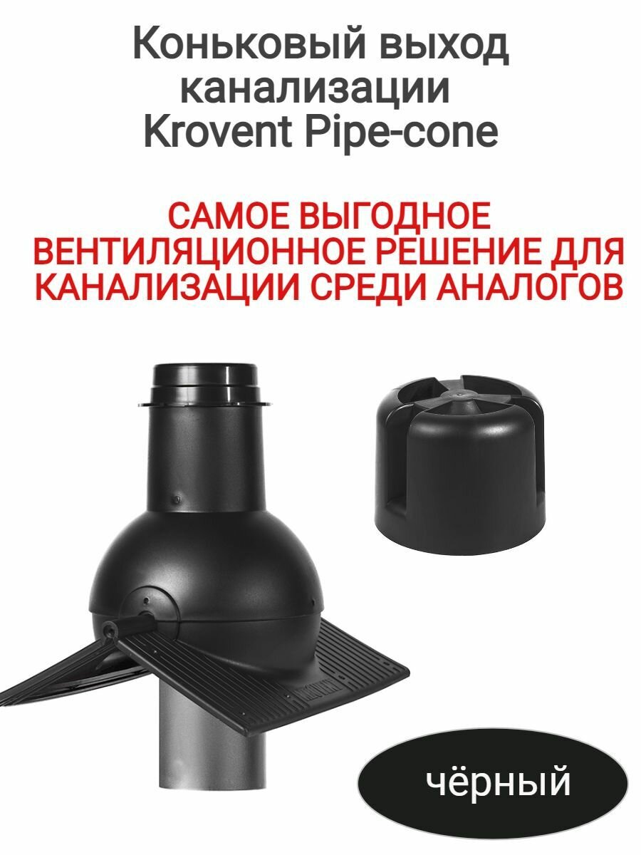 Выход канализации коньковый Krovent Pipe-cone черный