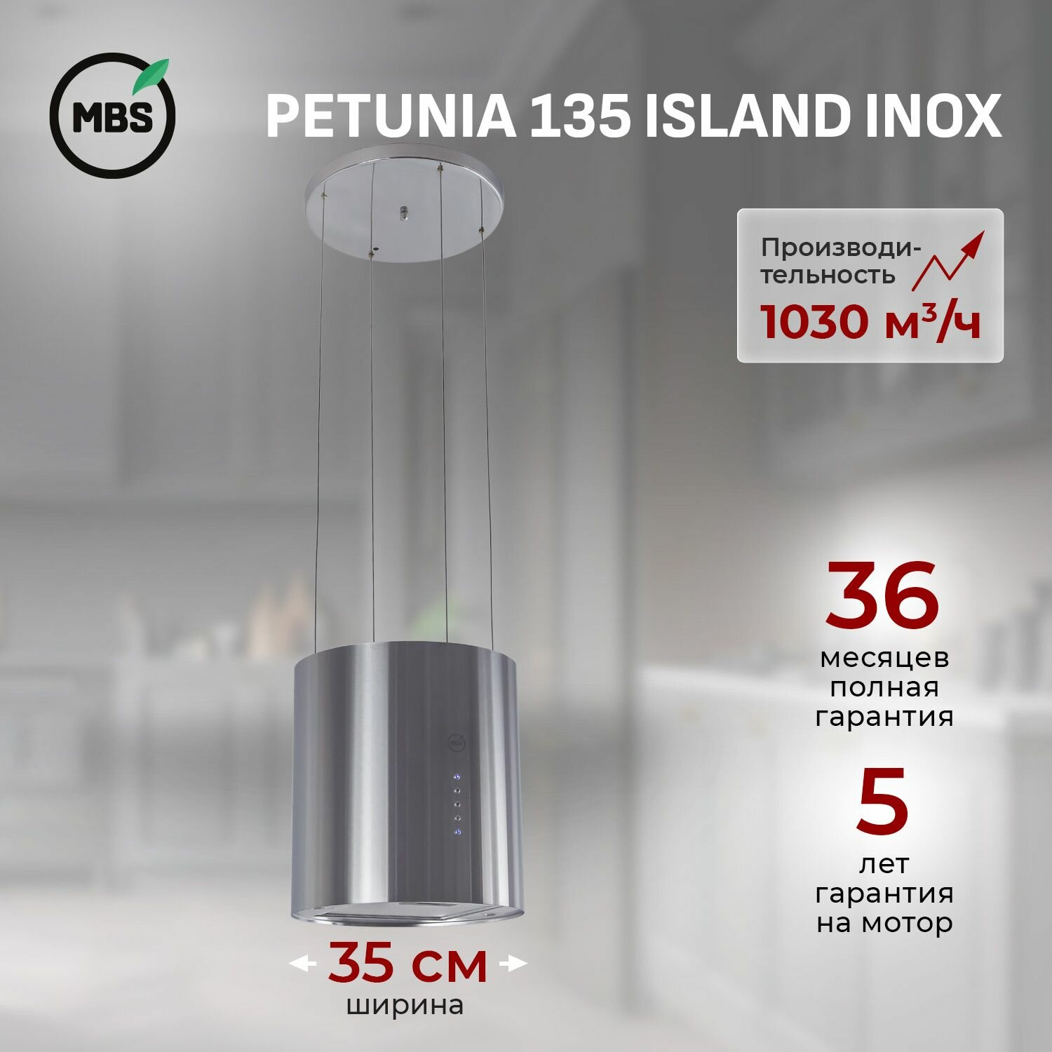 Вытяжка каминная MBS Petunia 135 Island Inox