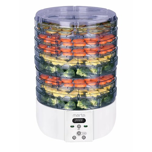 Дегидратор сушилка для овощей электросушилка MARTA MT-FD1886E 11 поддонов 8 основных 3 для пастилы белый жемчуг 6035₽
