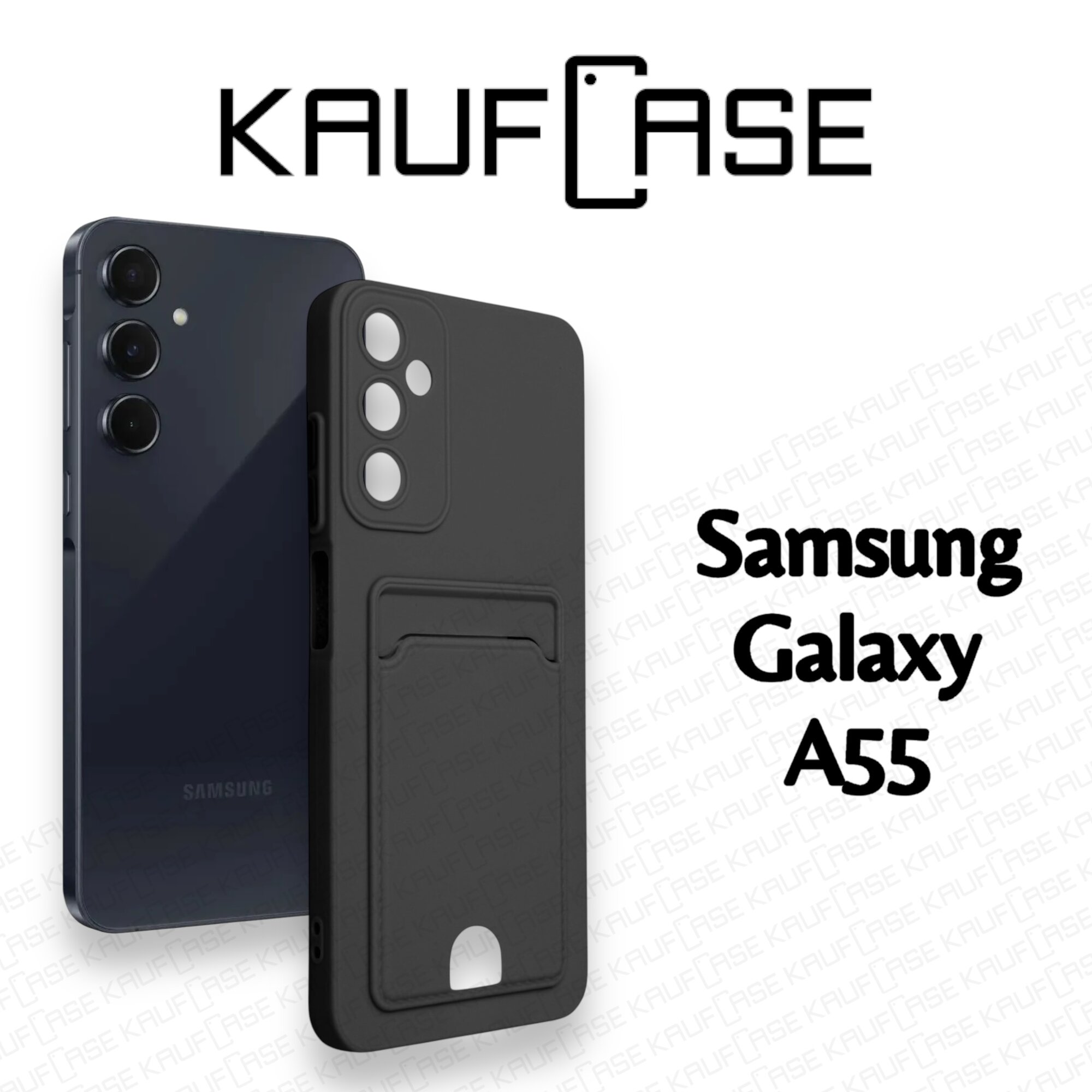 Силиконовый матовый чехол на Samsung A55 (SM-A556) (6.6"), черный. Карман для пластиковых карт — фото 1