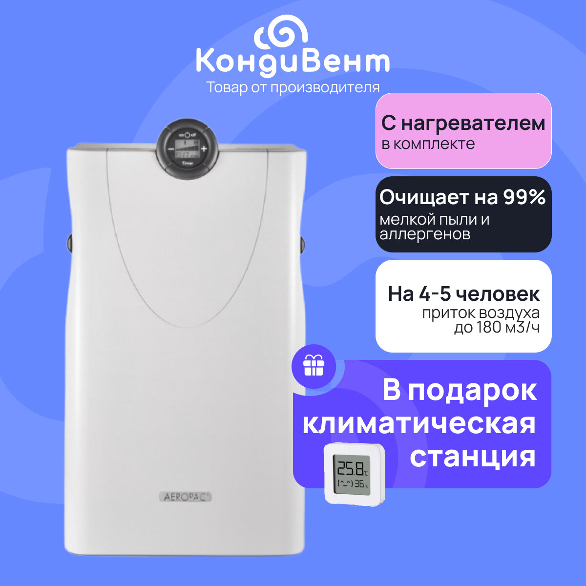 Проветриватель Aeropac SN + цифровая метеостанция XIAOMI в подарок