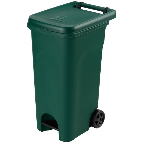 Бак для мусора Elan Gallery 51х40х81 см 80 л темно-зеленый с педалью с откидной крышкой с ручкой на 2-х колесах высота без крышки 77 см