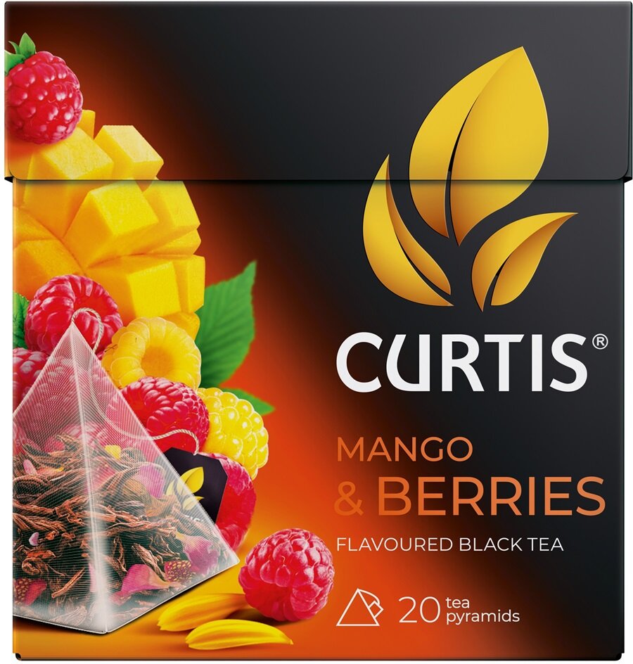 Российский чай CURTIS со вкусами MANGO BERRIES 20 штук, в виде пиромидок