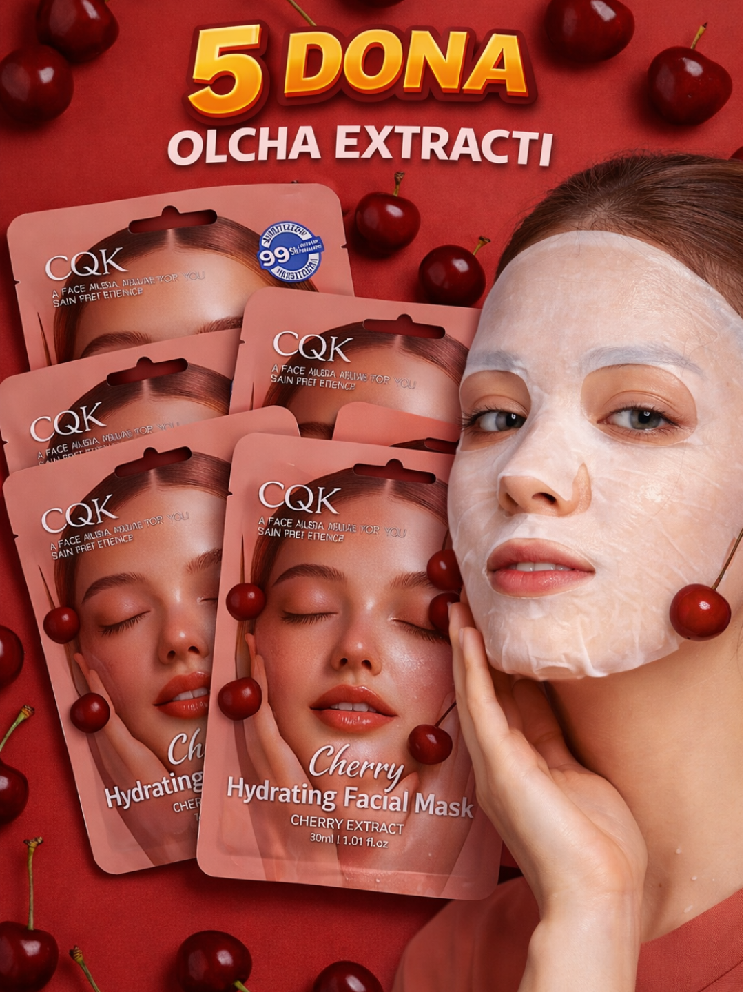 Тканевые маски CQK, с коллагеном, для всех типов кожи, 30мл, 5шт