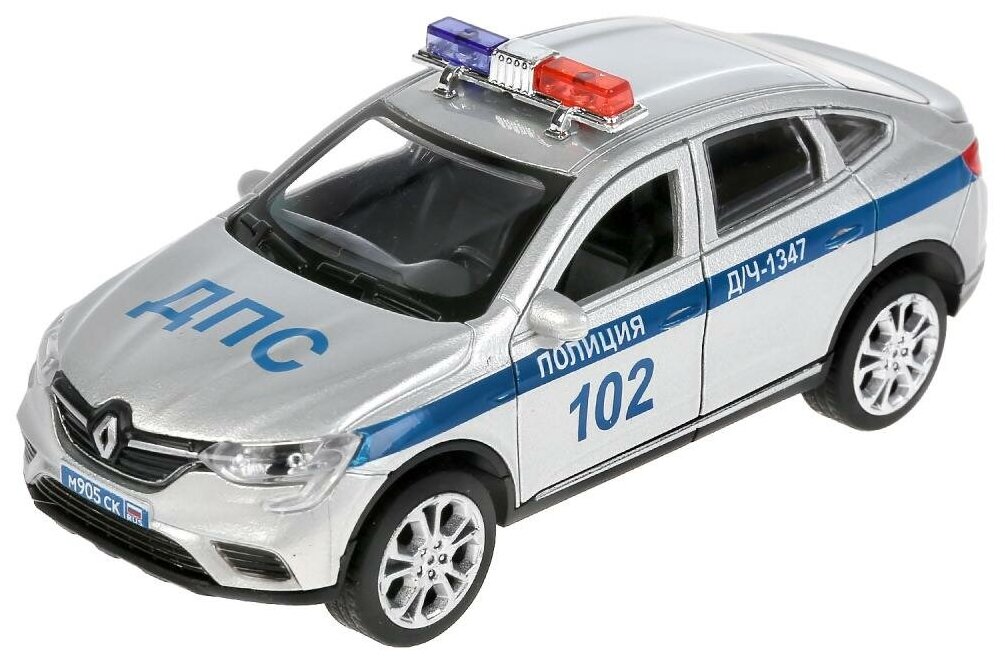 Модель машины Технопарк Renault Arkana, Полиция, серебристая, инерционная, свет, звук АRКАNА-12SLРОL-