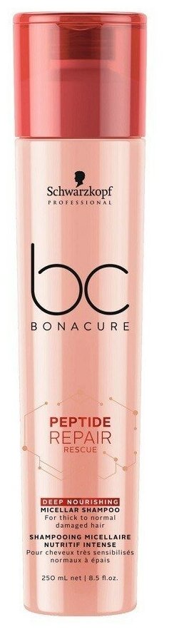 BC Bonacure шампунь мицеллярный Peptide Repair Rescue для нормальных и тонких поврежденных волос, 250 мл