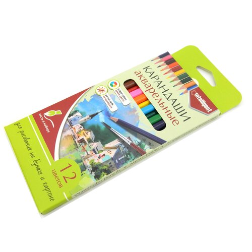 Карандаши 12 цветов INTELLIGENT BM-736 акварельные трехгранные с кисточкой, 2М-4М