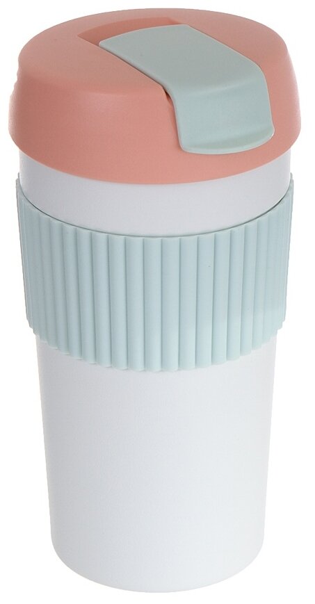 Термостакан-непроливайка Kisskissfish Rainbow Vacuum Coffee Tumbler, S-U45C-209, (розовый, светло-зеленый, белый), 490мл