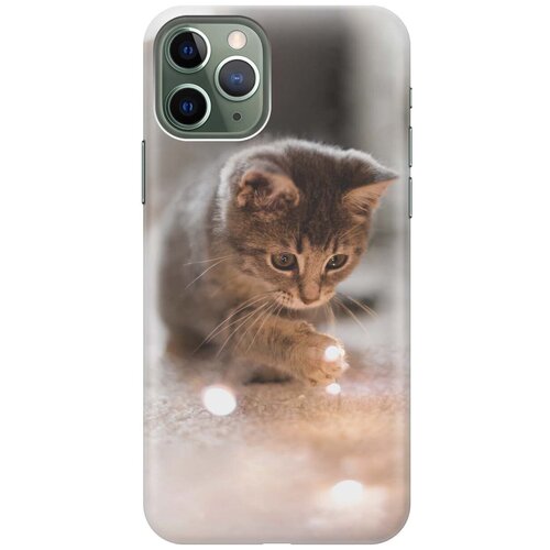 фото Ультратонкий силиконовый чехол-накладка для apple iphone 11 pro с принтом "котенок и свет" gosso