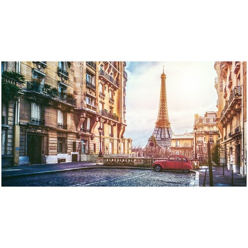 Фотообои Уютная стена Улочка Парижа с видом на Эйфелеву башню. Франция 530х270 см Виниловые Бесшовные (единым полотном)