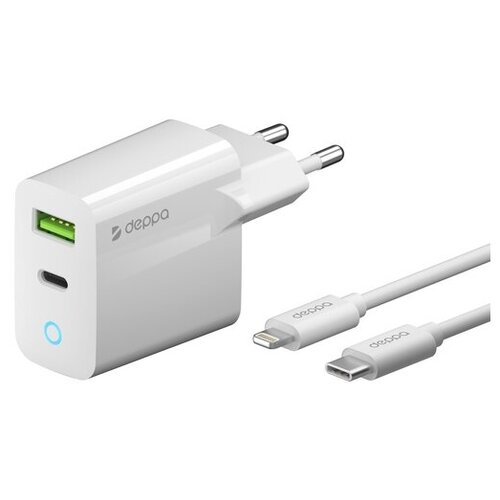 Сетевое ЗУ USB-C - Lightning 1,2m Deppa 11396, белый, MFi горящие скидки deppa usb – apple lightning mfi 1 2m white