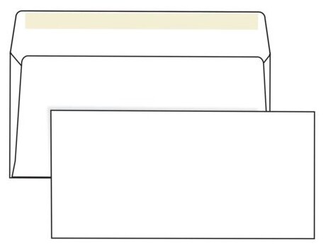 Конверты Е65 (110х220 мм), клей, 80 г/м2, комплект 1000 шт.