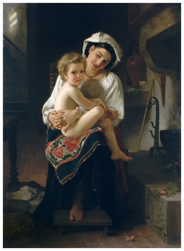 Репродукция на холсте Молодая мать пристально смотрит на своего ребенка Бугро Вильям 50см. x 69см.