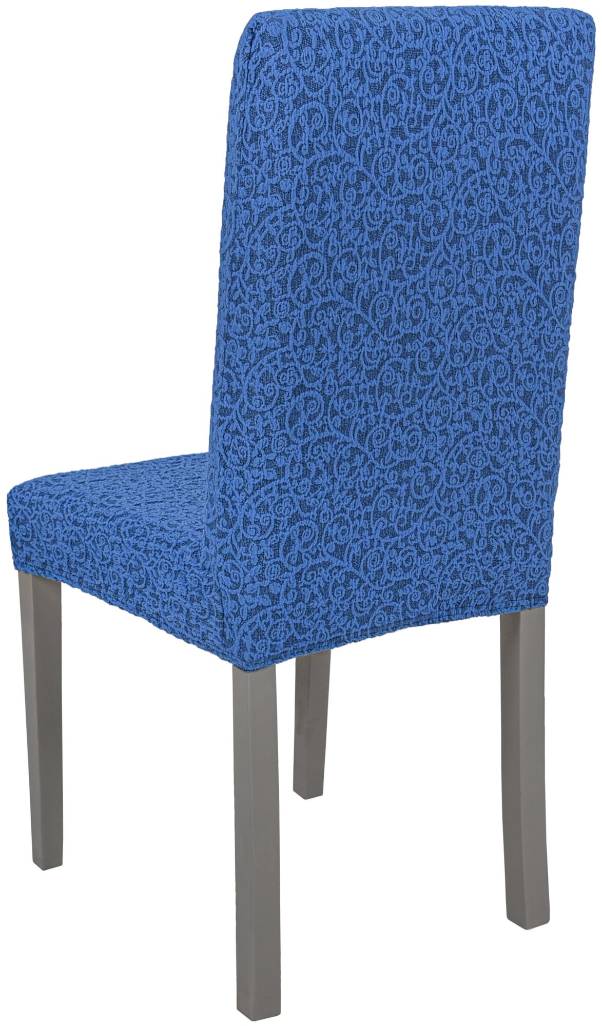 Чехол на стул со спинкой на кухню с рисунком без оборки набор 4 шт Жаккард Venera, цвет Голубой - фотография № 2