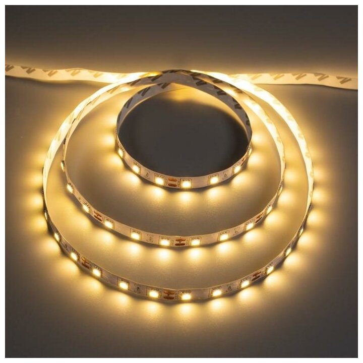 Лента (LED) 14,4Вт/м, SMD5050, DC12В, 60LED/м, тепло-бел. 3500K, IP20, 5м х 10мм - фотография № 1