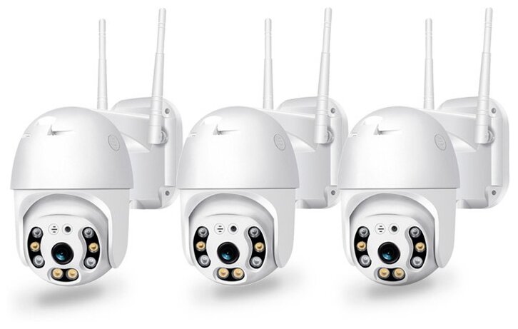 Комплект из 3-х купольных поворотных Wi-Fi камер видеонаблюдения Onviz U70 беспроводных / набор уличных камер / наружная скрытая для дома / для дачи