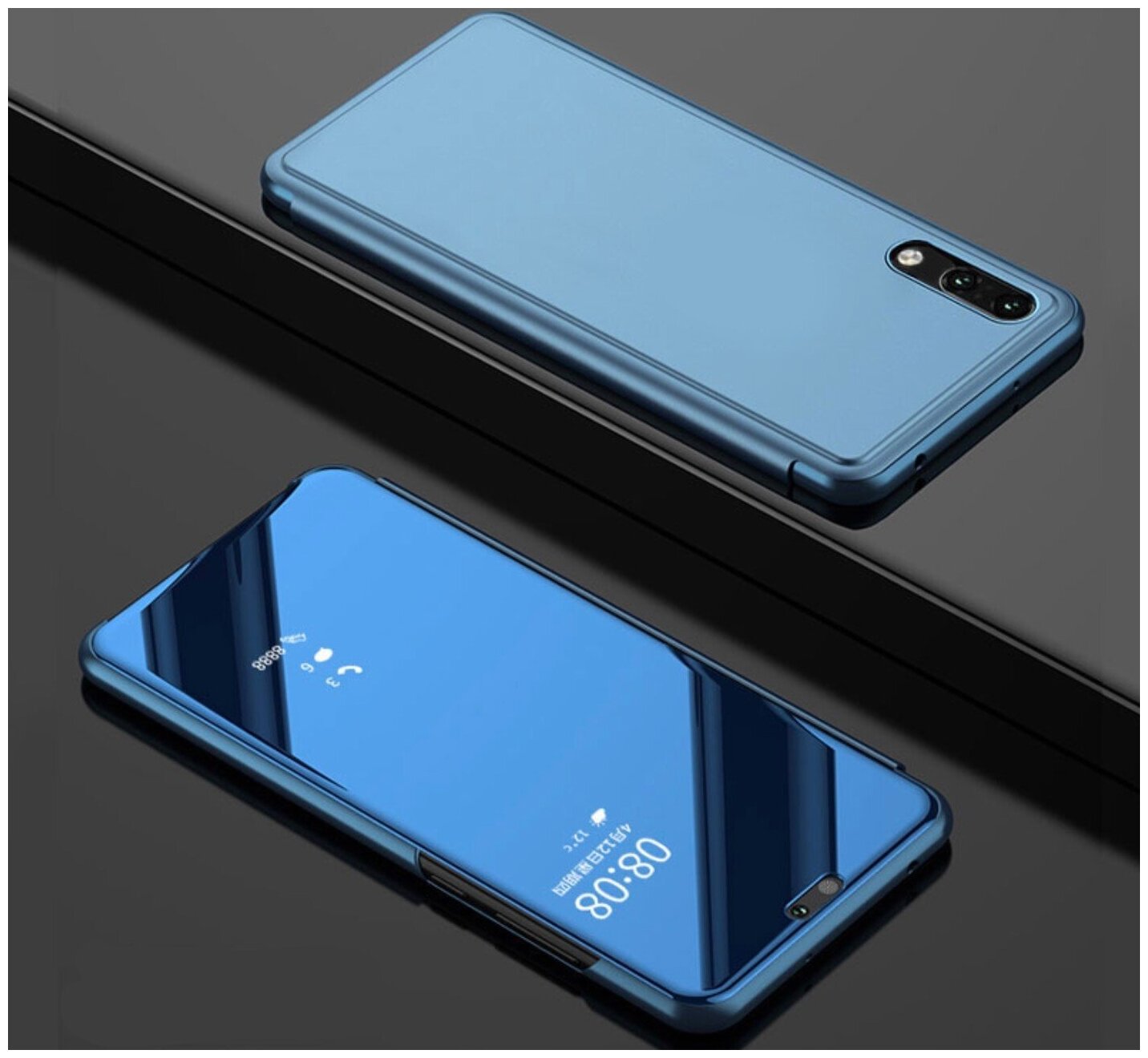 Чехол-книжка MyPads для Xiaomi Mi Max 3 с дизайном Clear View Cover с полупрозрачной пластиковой крышкой с зеркальной поверхностью синий