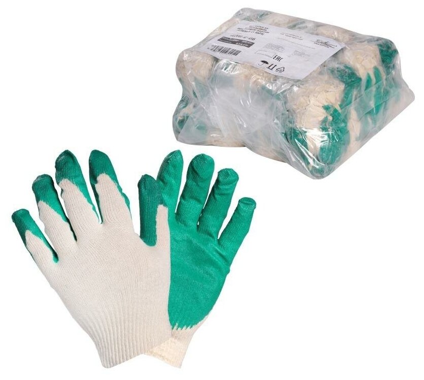 Перчатки ХБ с латексным покрытием ладони, зеленые, 13 класс, (1 пара) AWG-C-06 AIRLINE