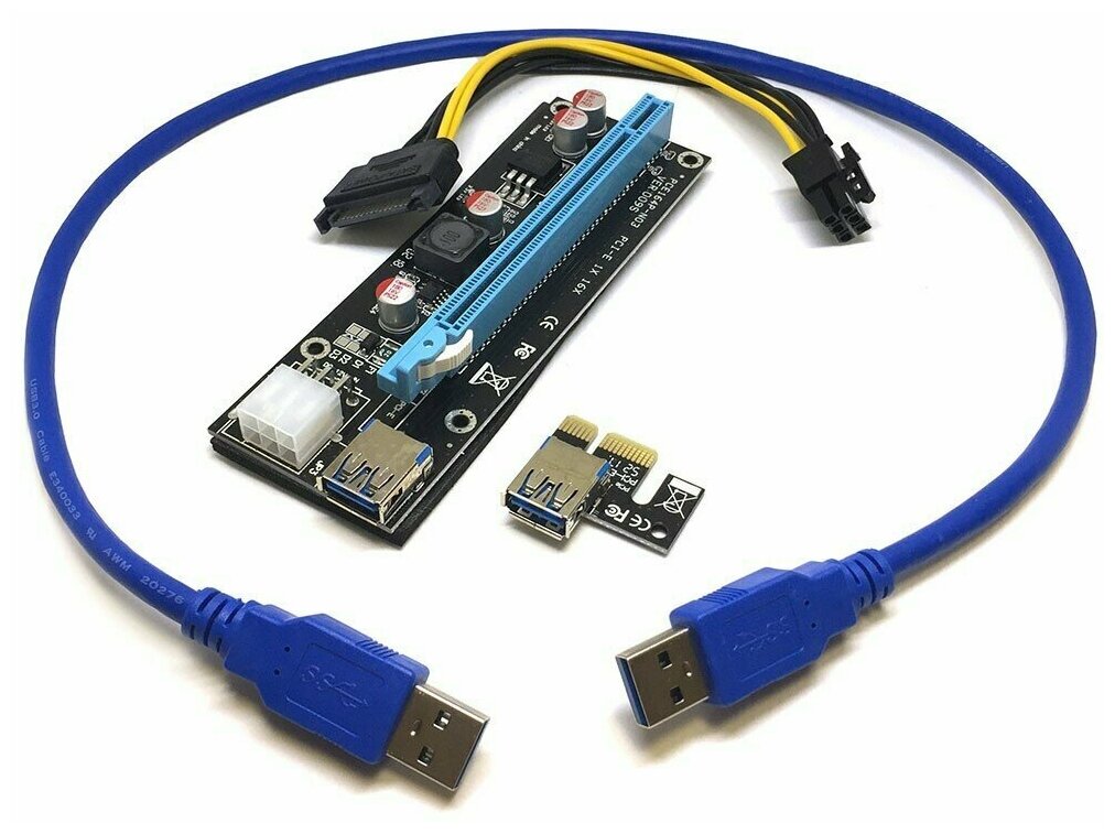 USB Riser card PCI-E x1 Male to PCI-E x16 Female с питанием 6Pin, EpciEkit (ver 009S), Espada