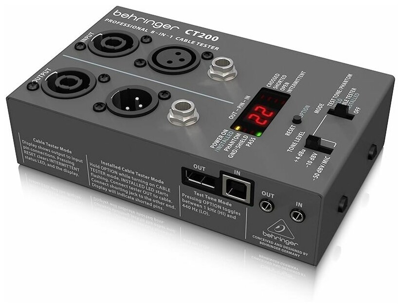 BEHRINGER CT200 - кабель-тестер разъёмы XLR Speakon TRS (1/4" и 1/8") RCA RJ45 MIDI и USB