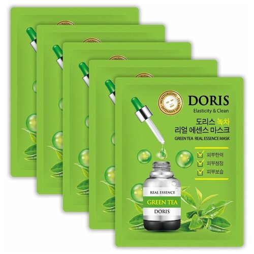 Тканевая маска для лица с экстрактом зеленого чая Jigott Doris Green Tea Real Essence Mask, 25 мл • 5 штук набор масок doris с экстрактом зеленого чая green tea real essence mask 5 шт