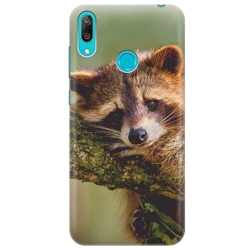 фото Ультратонкий силиконовый чехол-накладка для huawei y7 (2019) с принтом "задумчивый енот" gosso