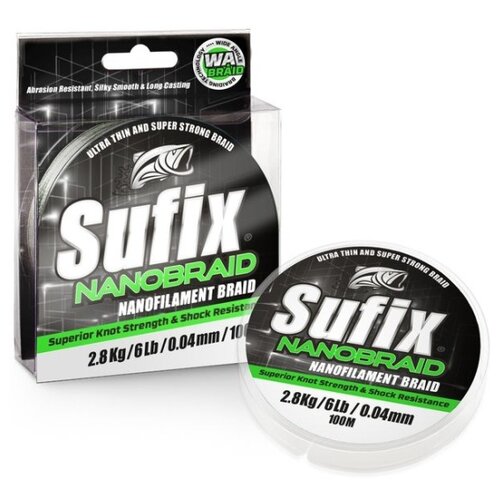 Плетеный шнур Sufix Nano Braid d=0.04 мм, 100 м, 2.8 кг, Aqua Caмo, 1 шт.